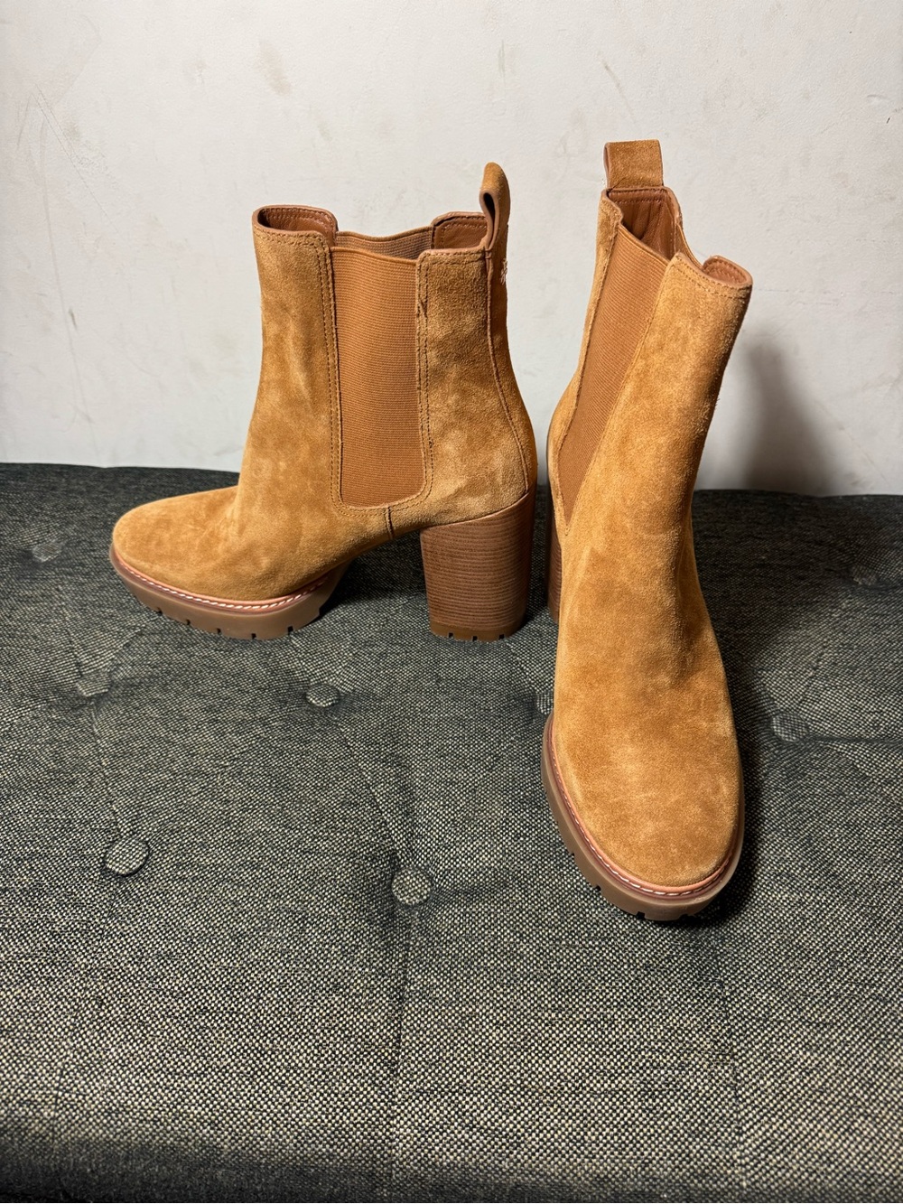 Tory Burch Suede Chelsea Platform Booties - Cognac